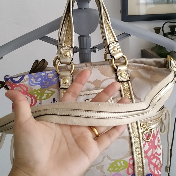 Authentic Coach Poppy F20762 Daisy Floral Gold Glitter Shoulder bag - Picture 13 of 17